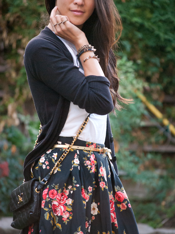plus size floral skirts with Black cardigan