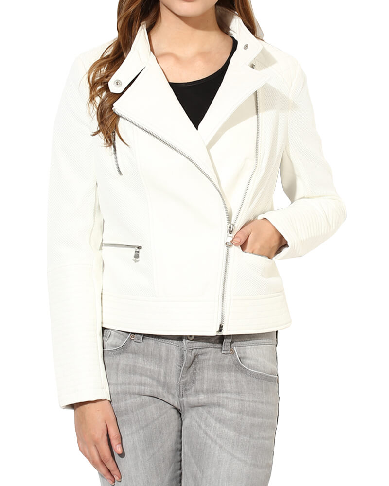 White Solid Winter Jacket Lurap